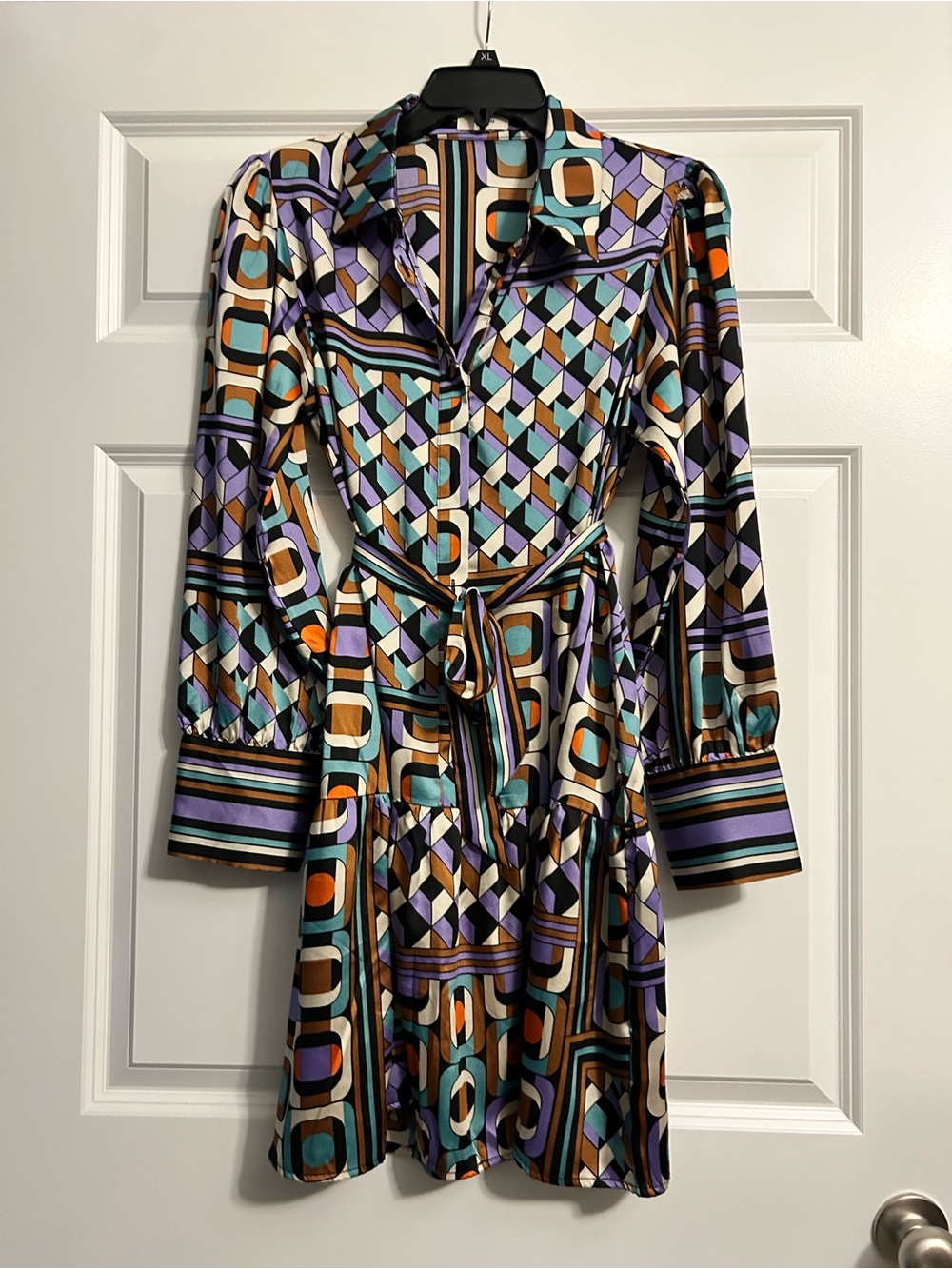 Suncoo Paris Geometric Multi-Color Long Sleeve Shirt Dress